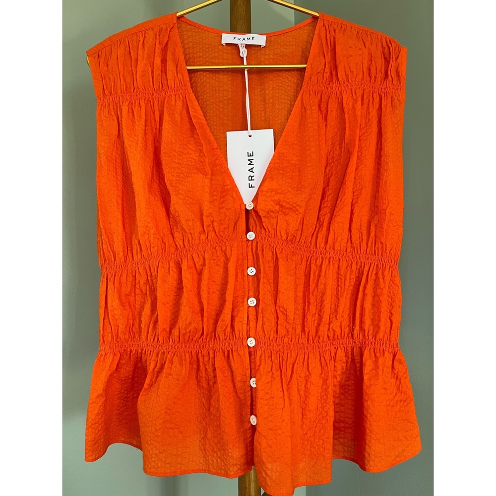 Ruched v-neck cotton blouse